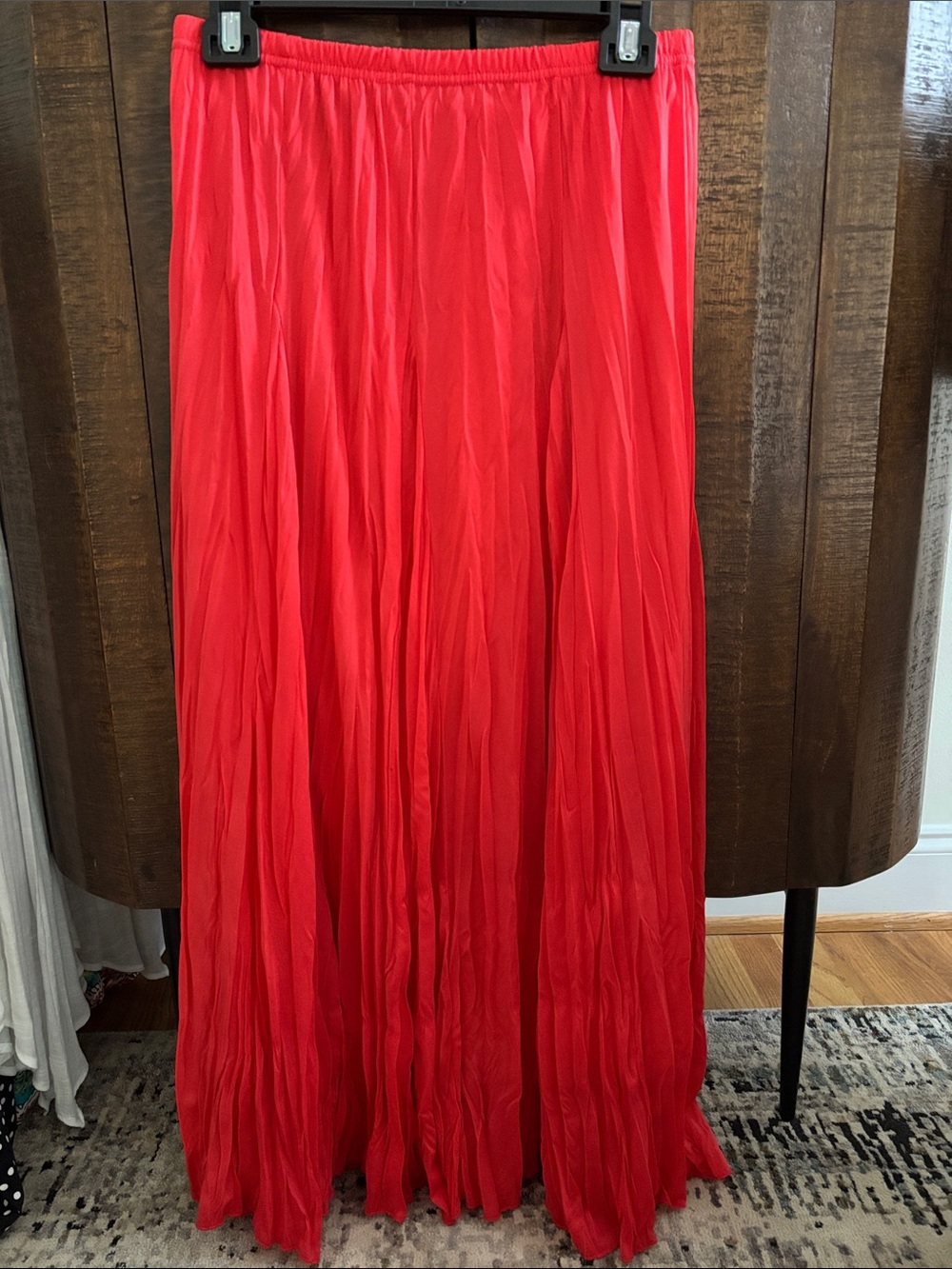 new directions Red Flowing Pleated Maxi Skirt